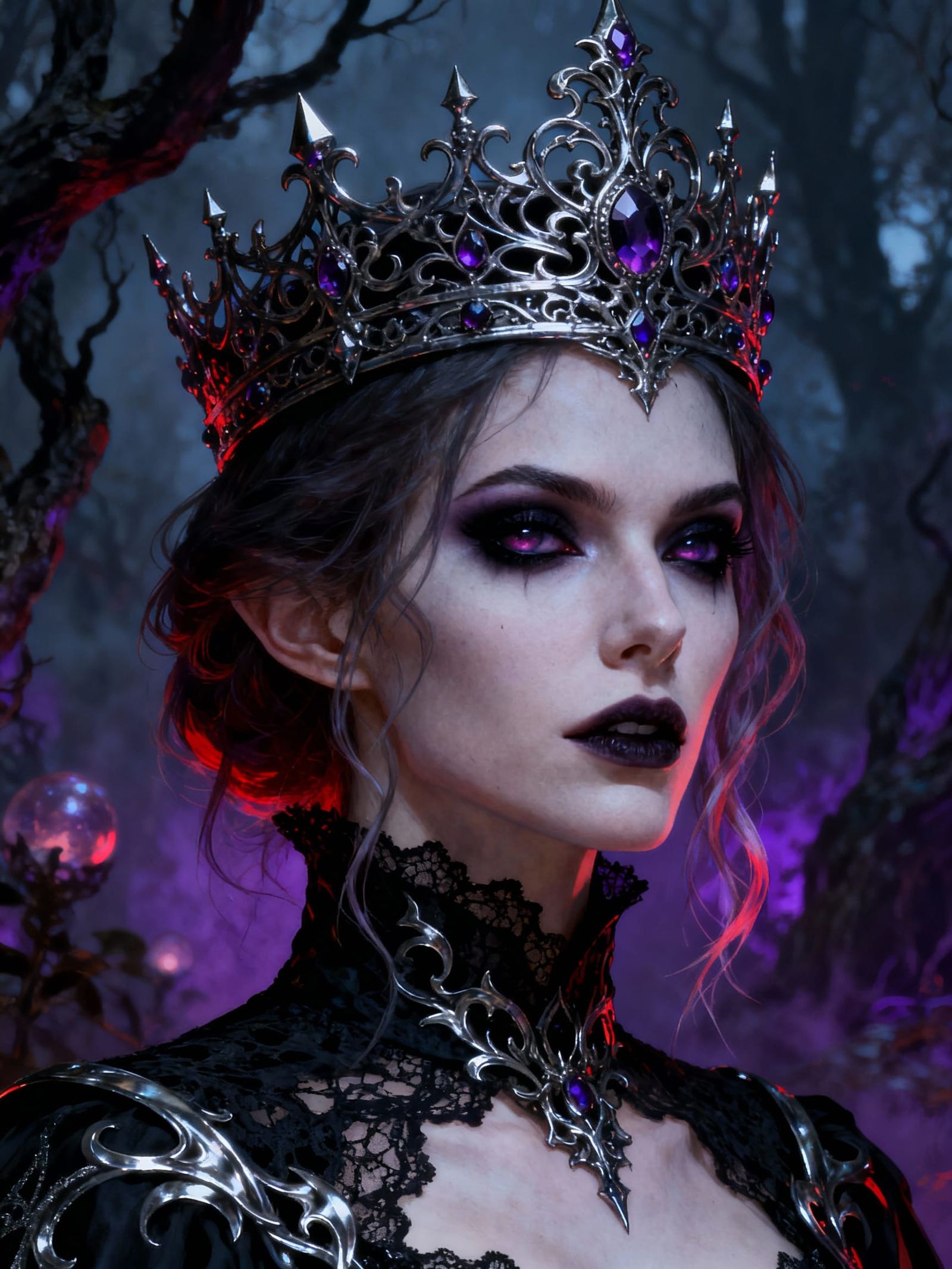 Gothic Sorceress Portrait with Majestic Filigree Crown