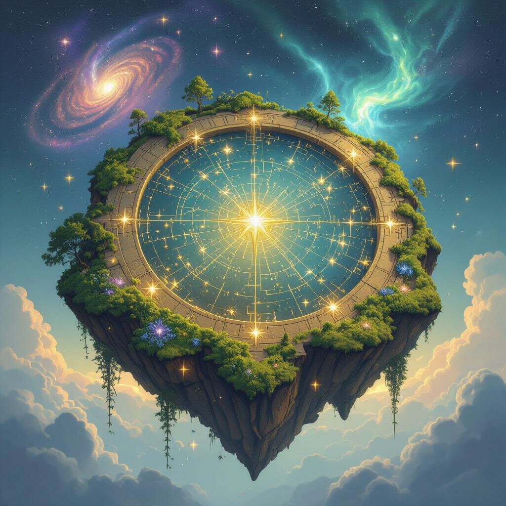 Celestial Island Star Chart, Illuminated Manuscript Style