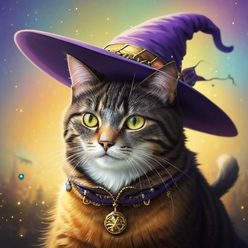 Enchanting Cat Witch in Whimsical Digital Art