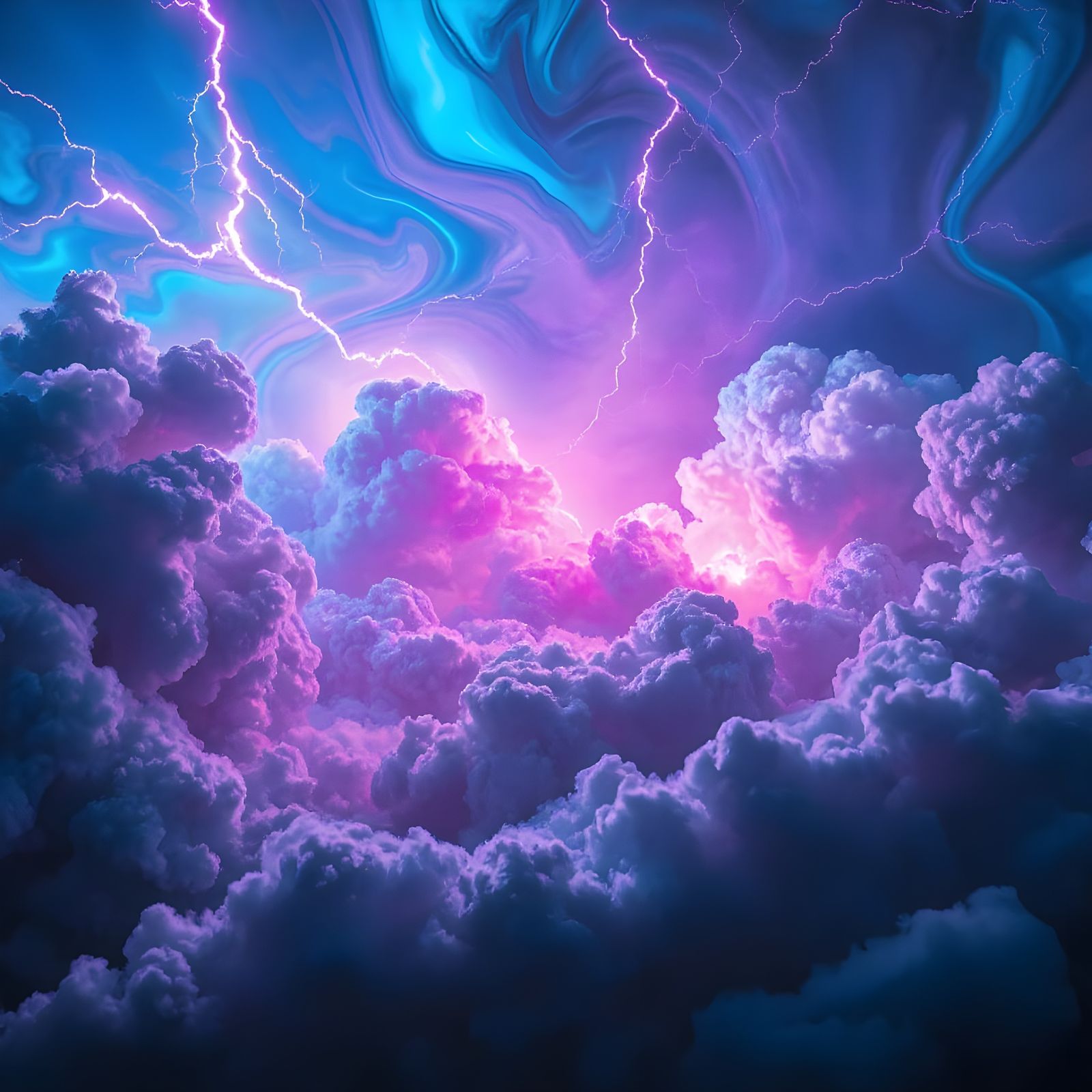 Celestial Cyberpunk Dreamscape in Electric Blues and Pinks