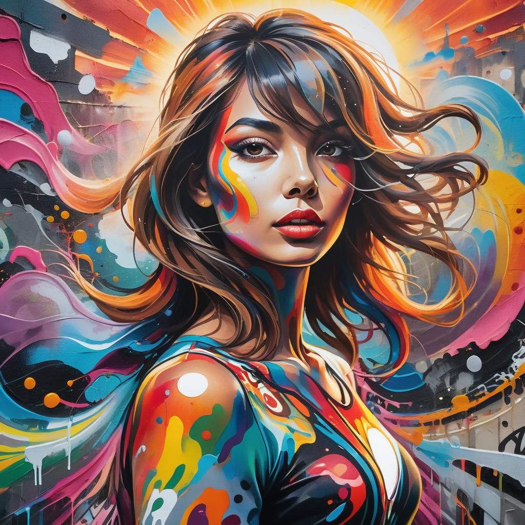 Woman in Pantyhose: Vibrant Street Art Portrait