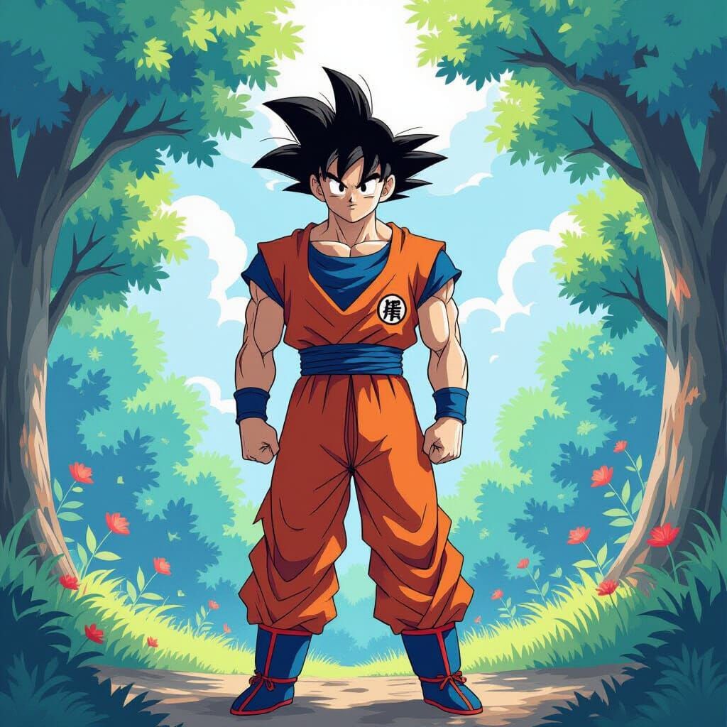 Goku in Whimsical Watercolor Anime Style