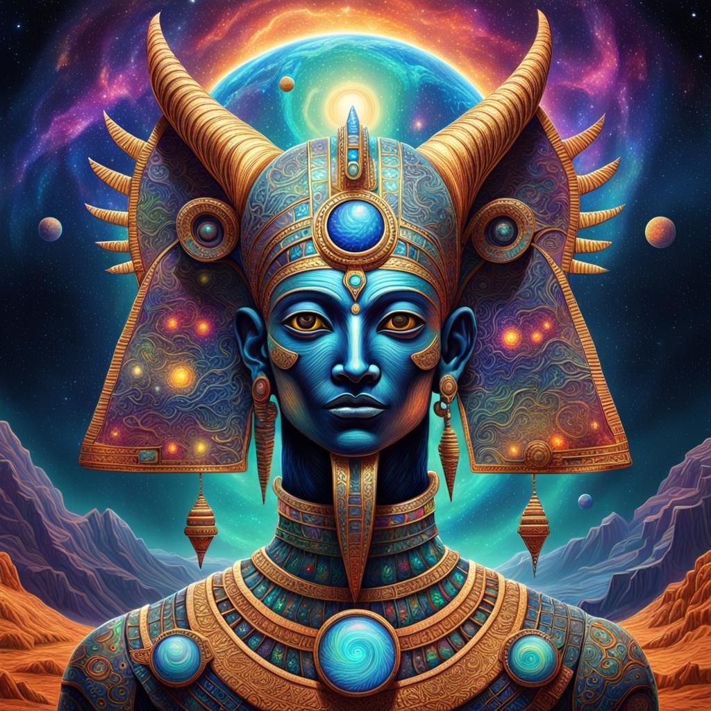 Cosmic Osiris Creature in Holographic Illustration