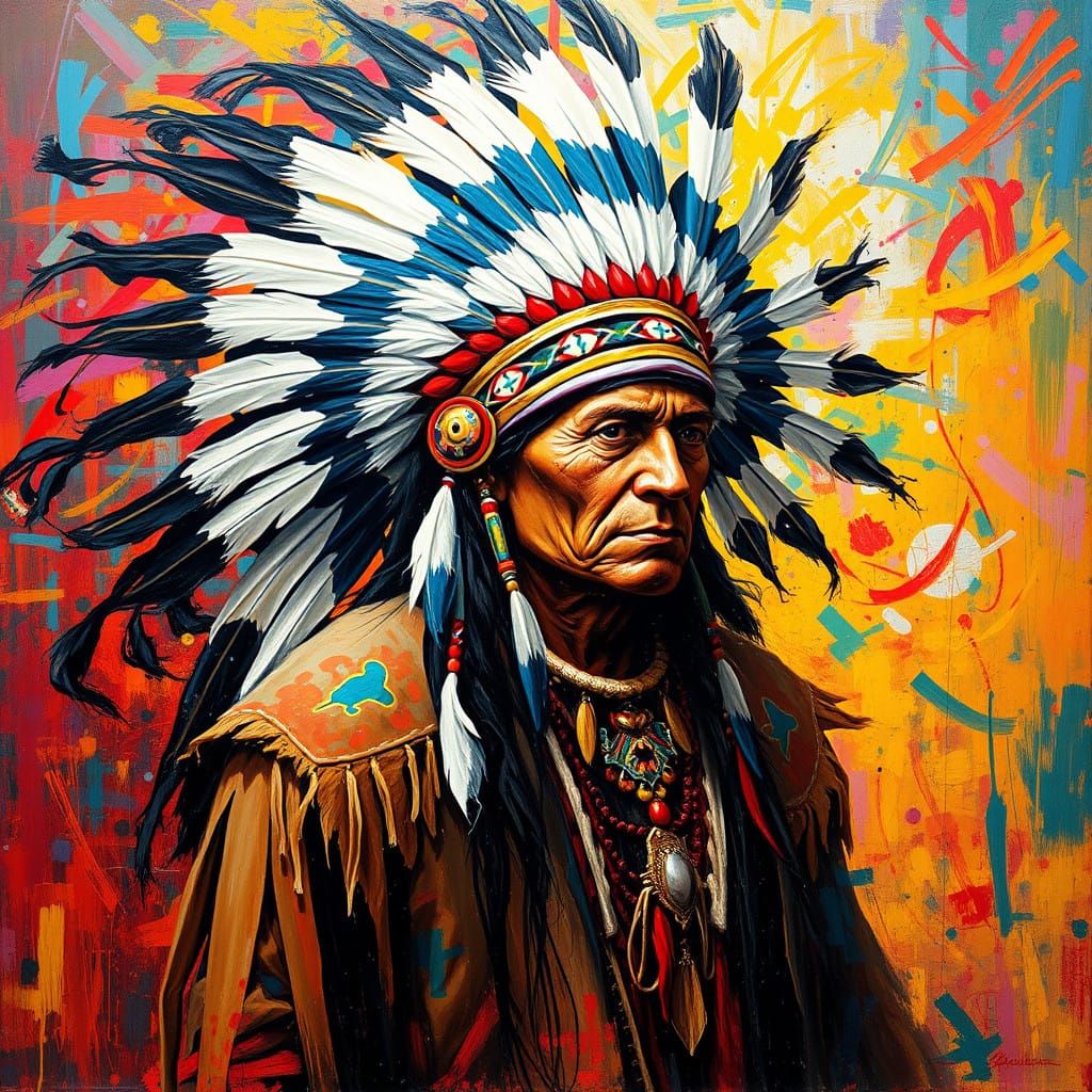 Abstract American Indian Chief in Jackson Pollock Style