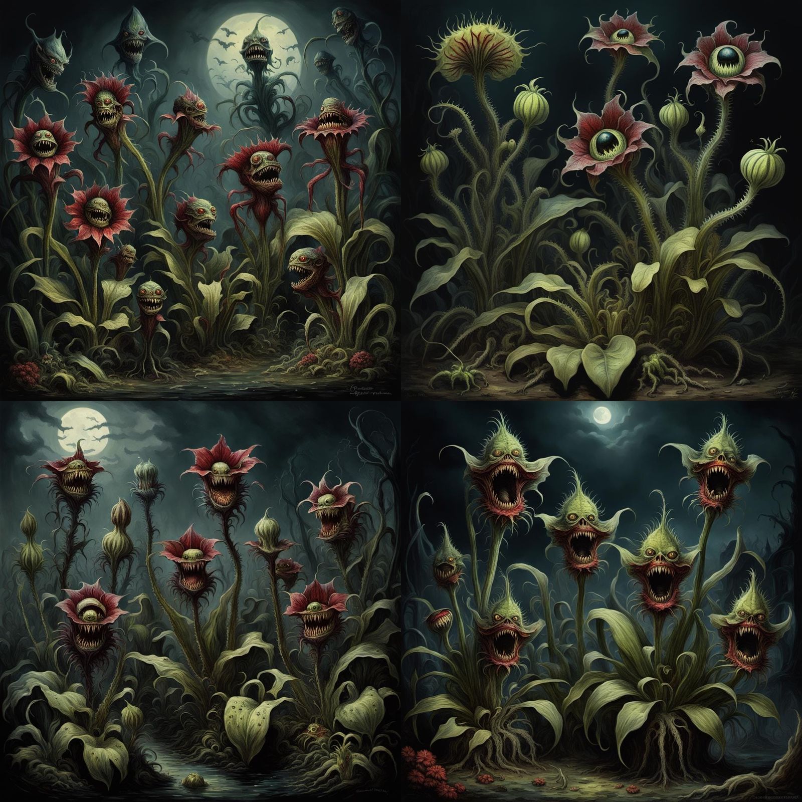 Dark creepy scary weird spooky carnivorous flowers plants wi...