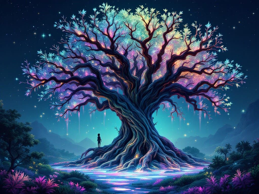 Ethereal Forest Tree Radiates Life-Giving Energy in a Vibran...