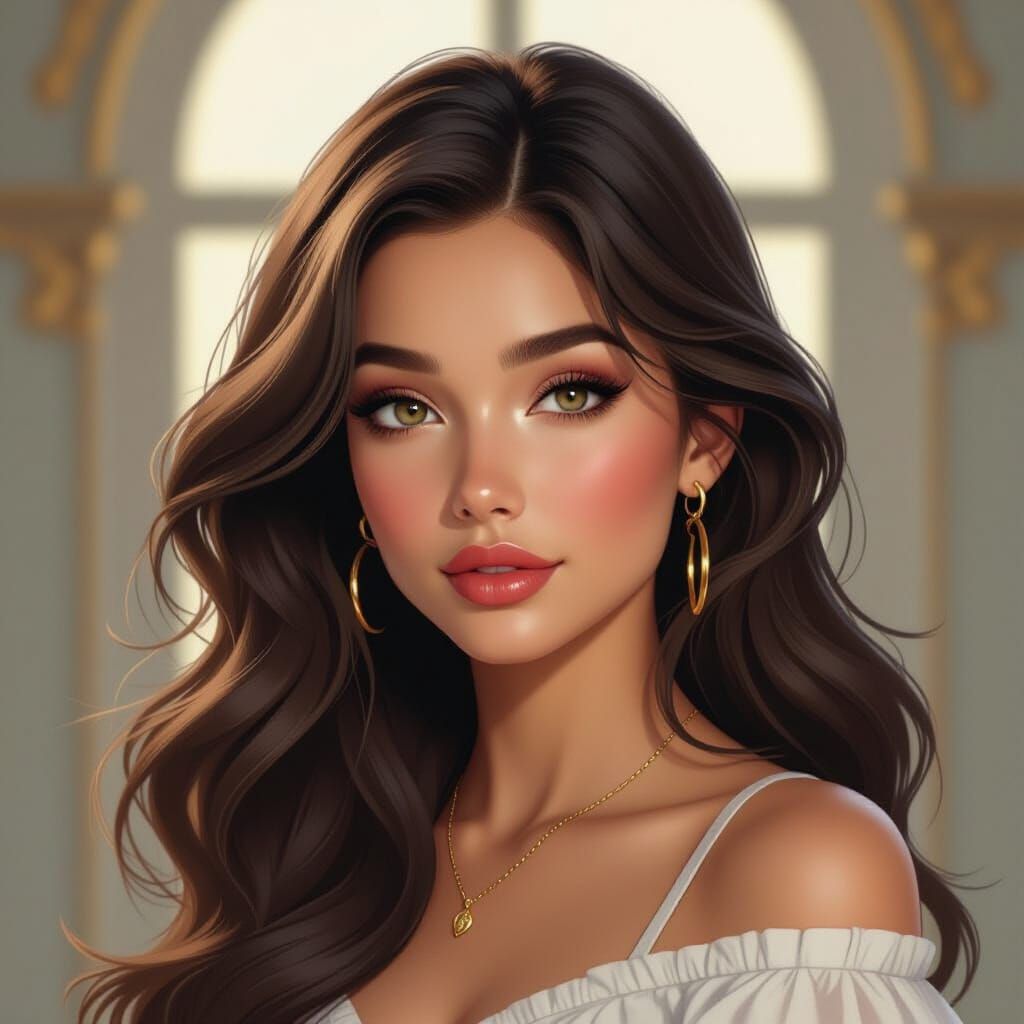 Young Woman Portrait with Flowing Hair, Dynamic Lighting