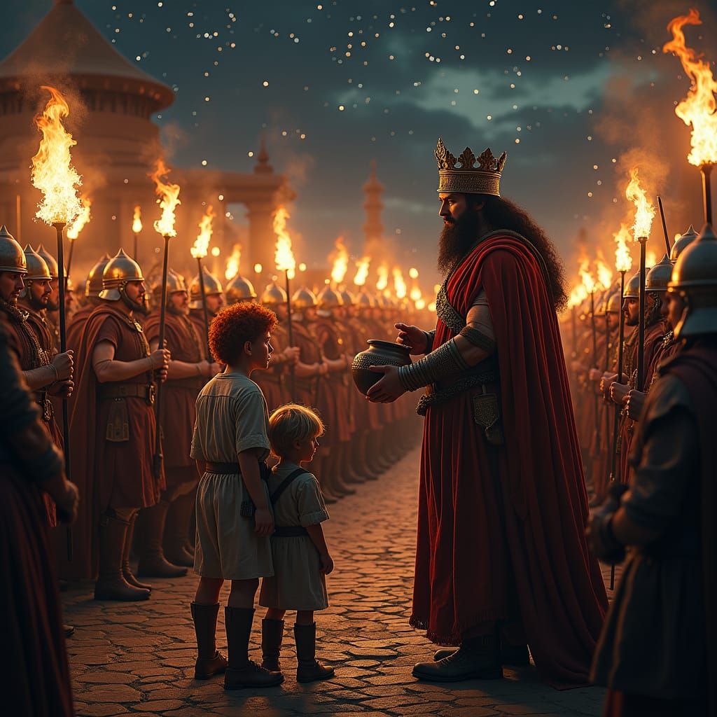 Ancient Soldiers on Palace Roof in Ash Thorp Style