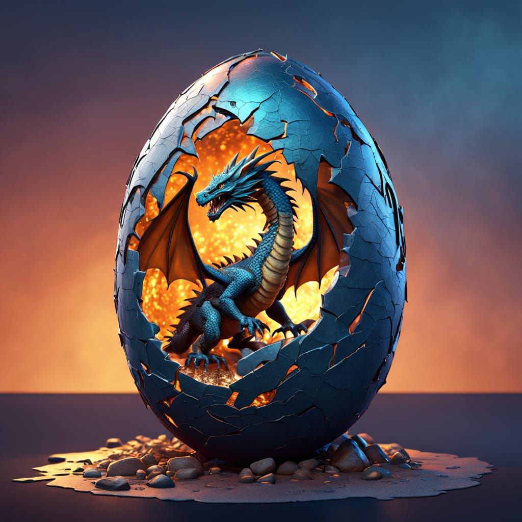 Dragon Emerges from Glowing Egg in Vibrant Sunrise Hues