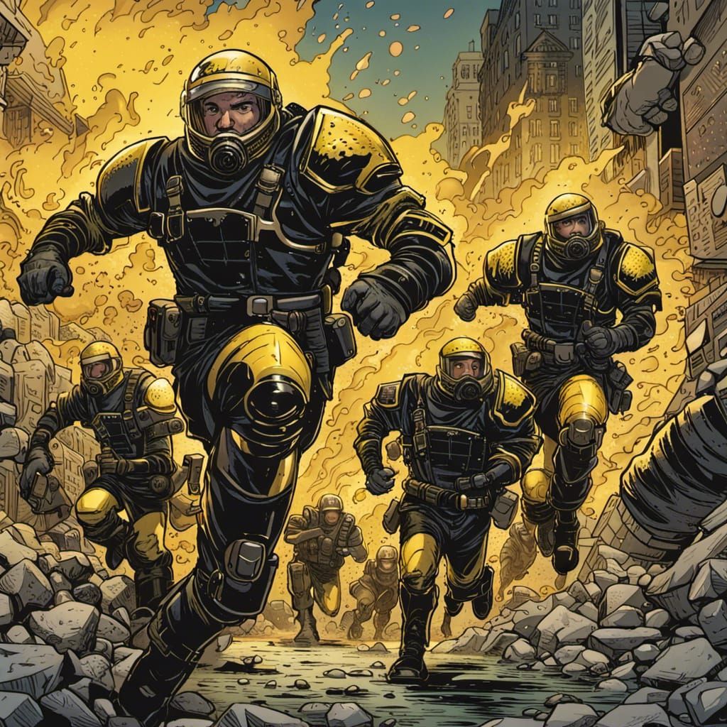 Figures in Riot Gear Armor, Comic Book Art