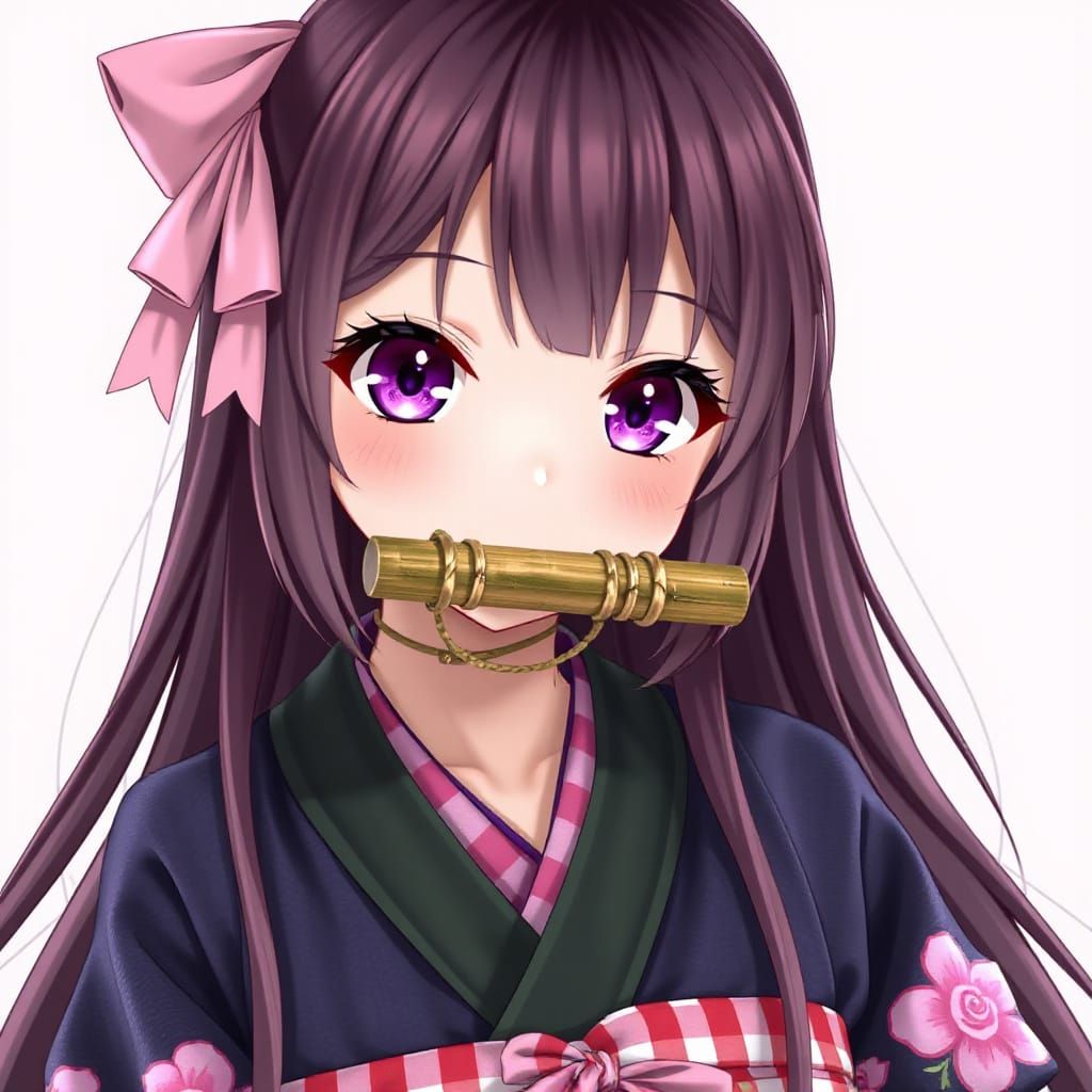 Gentle Demon Maiden in Traditional Japanese Kimono