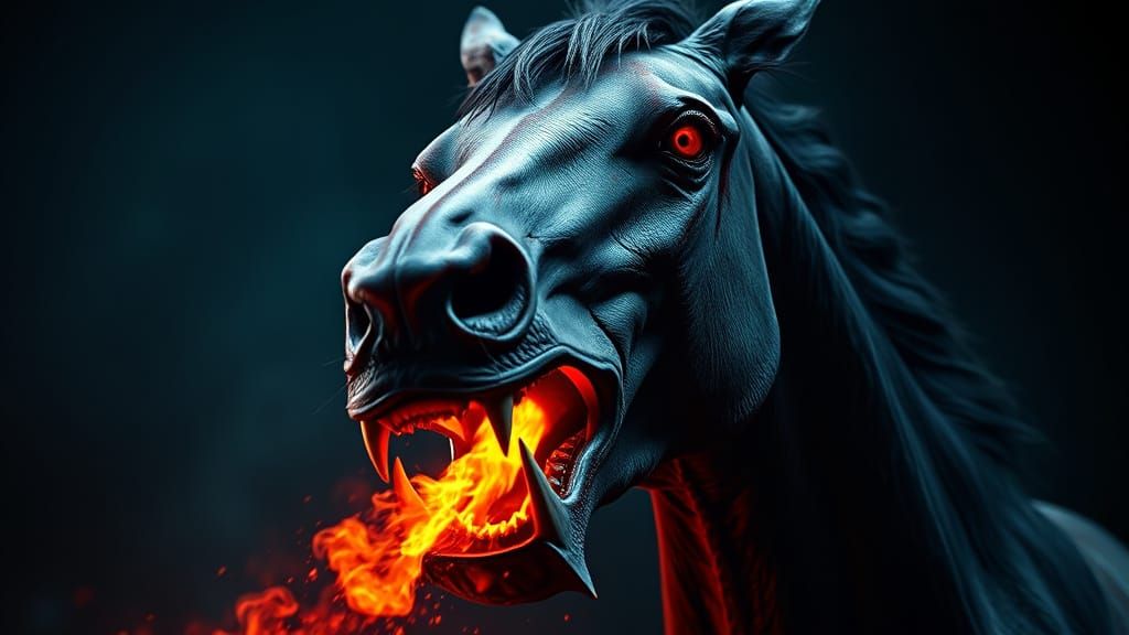 Infernal Horse Breathing Fire in Photorealistic Detail