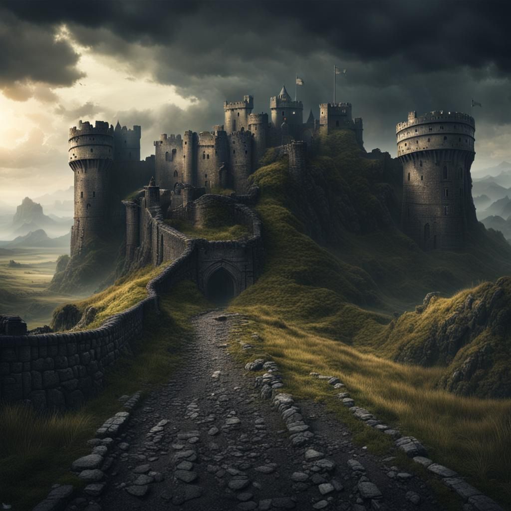 Dark Fantasy Ruined Fort on Road