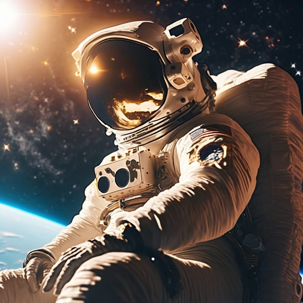 Astromuse: Epic Astronaut on Satellite in Golden Hour