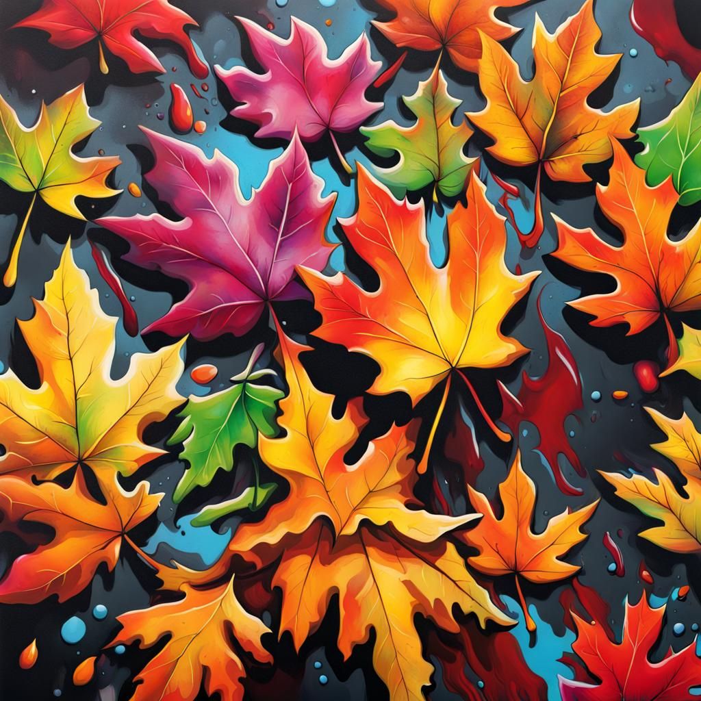 Colorful Graffiti Art of Autumn Leaves