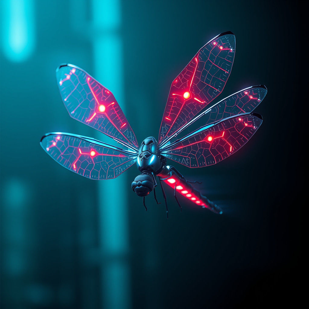 Cyberpunk Dragonfly with Solar Panel Wings