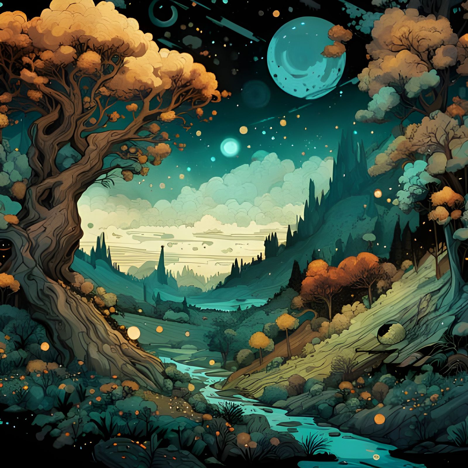 Ethereal Blue Moon in the Night Sky