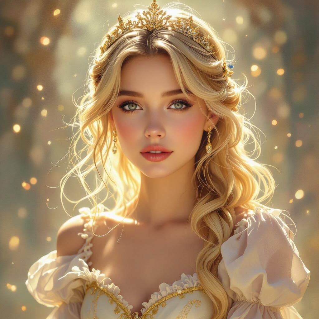 Mysterious Blonde Princess in Ethereal Golden Light