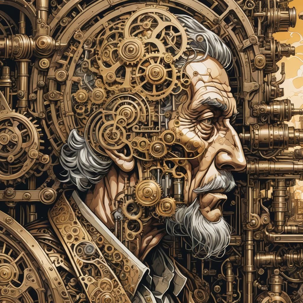 Steampunk Engineer with Escher Brain Architecture