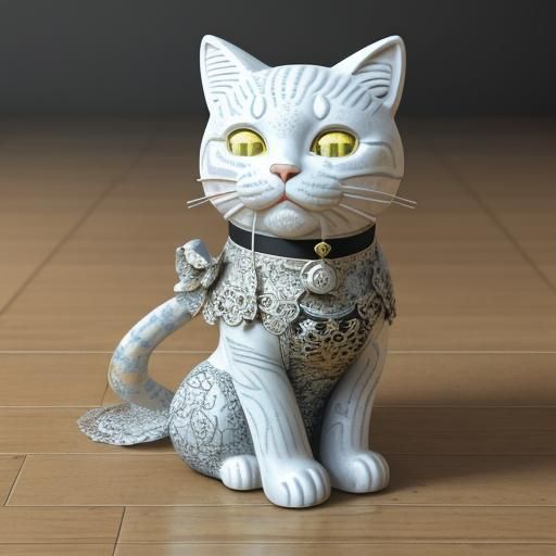 Hello Kitty as Rococo Maneki Neko in Impasto Style