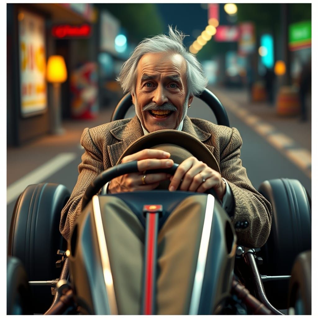 Old Man Go-Karting in Ornate Art Nouveau Style