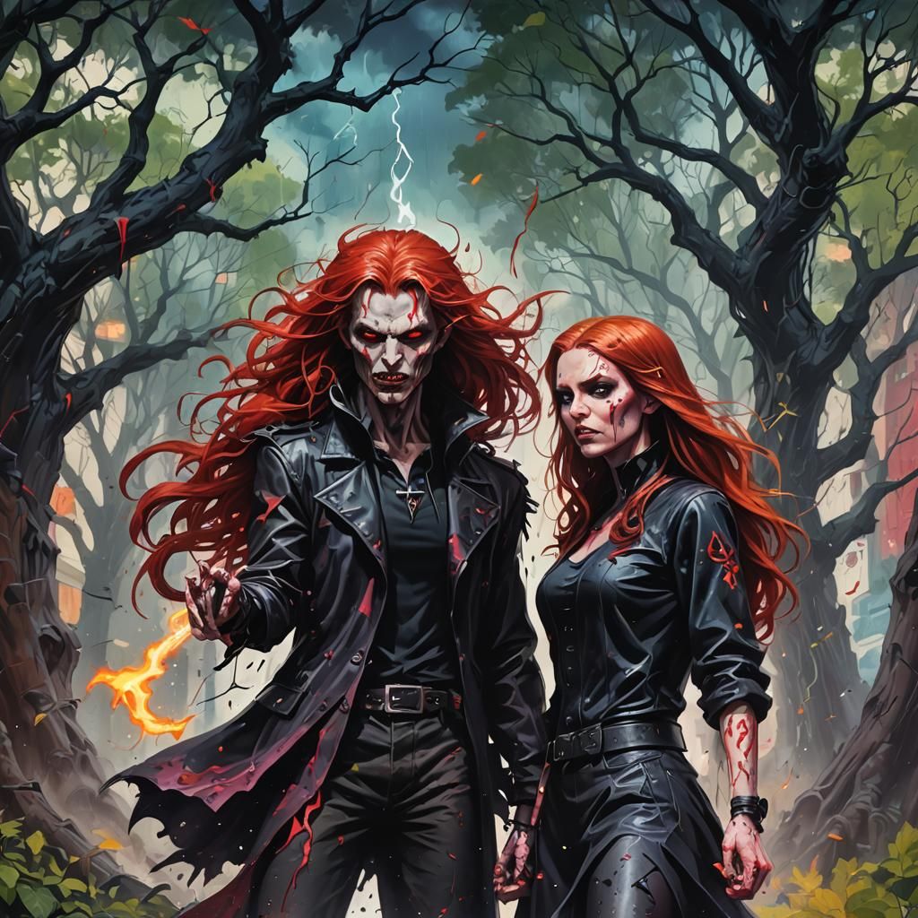 Soulmates: Witch and Vampire in Graffiti Art Style