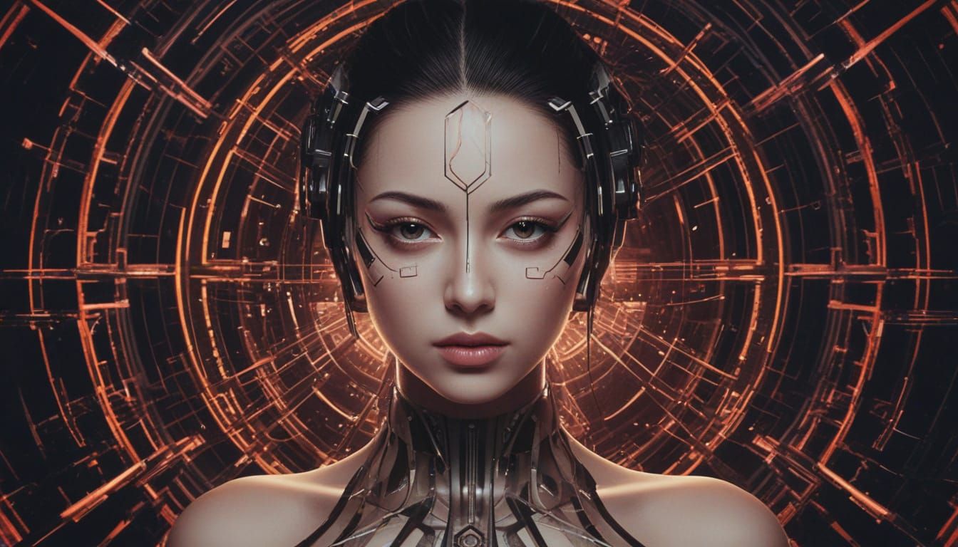 Bauhaus-Inspired Cyberpunk Woman in Geometric Haze