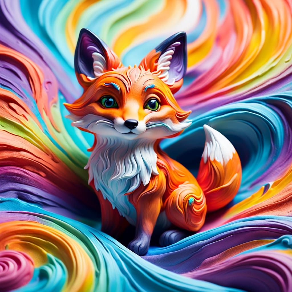 Playful Playdough Fox Cub in Vibrant Pastel Colors