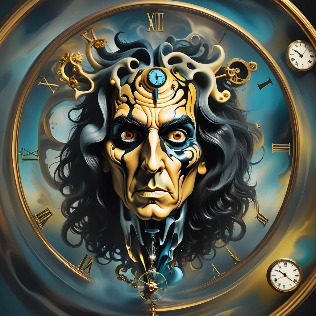 Surreal Dalí-Inspired Digital Artwork with Swirling Brain St...