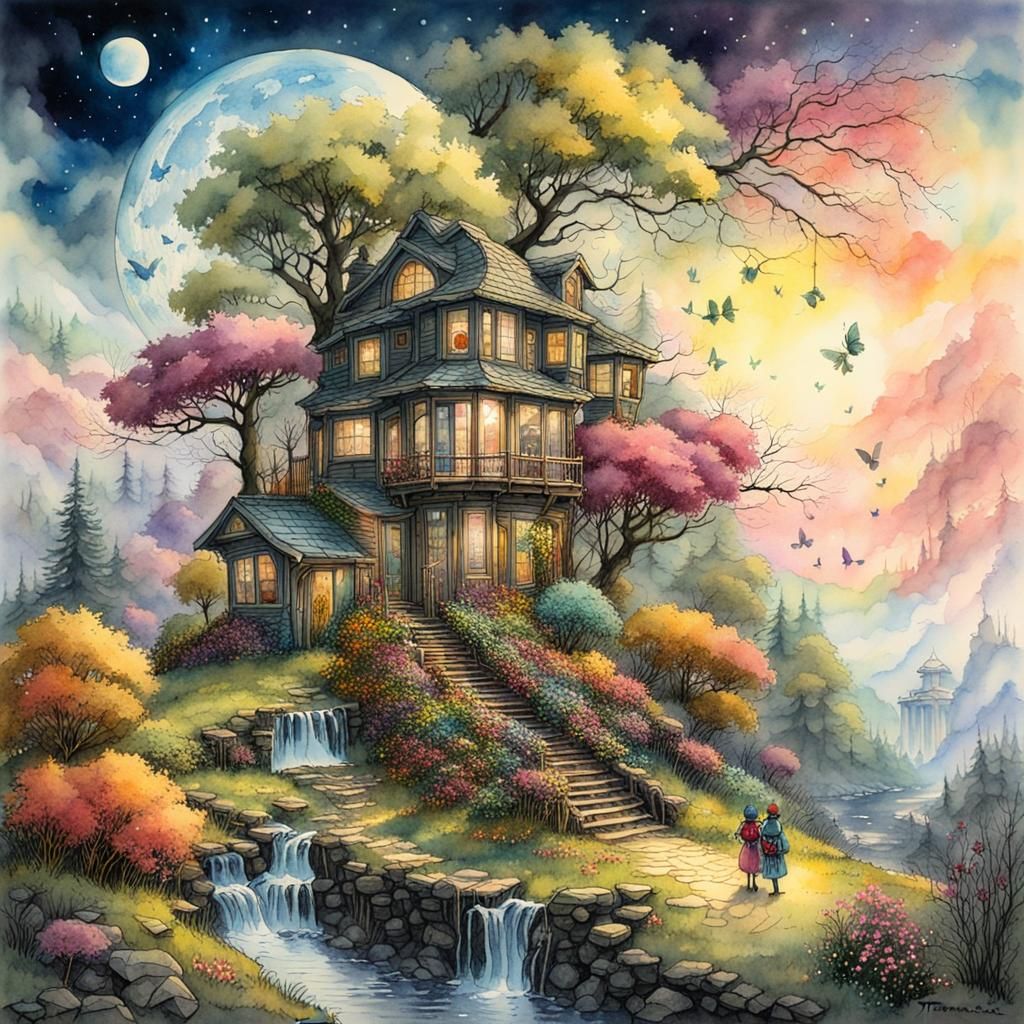 Surreal Four Seasons Fairytale in Cyberpunk Style