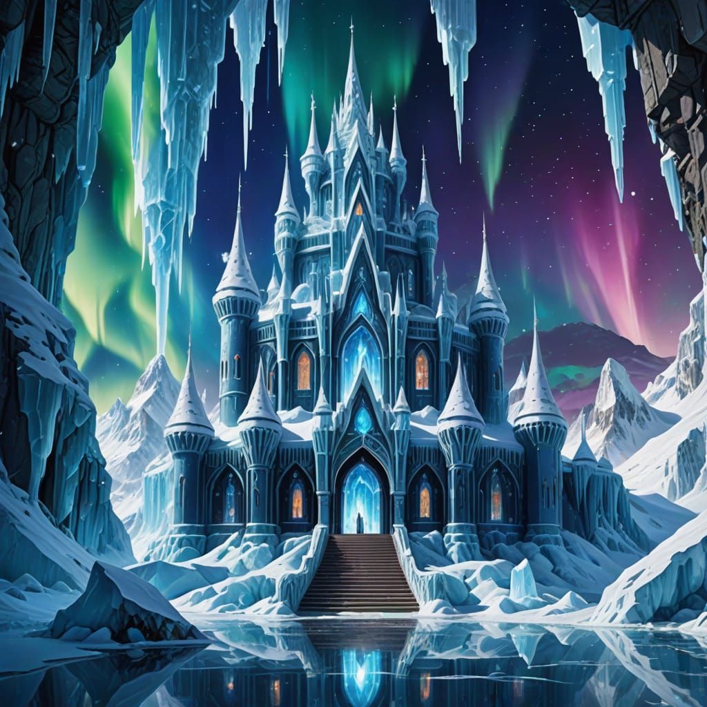 Ice Palace of Goddess Khione with Northern Lights