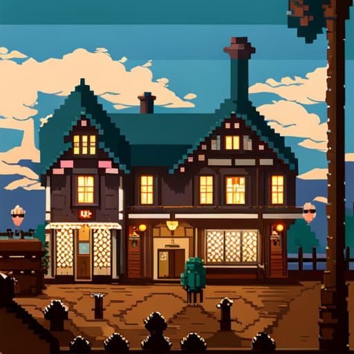 16-Bit Pixel Art Victorian Tavern in Cottagecore Style