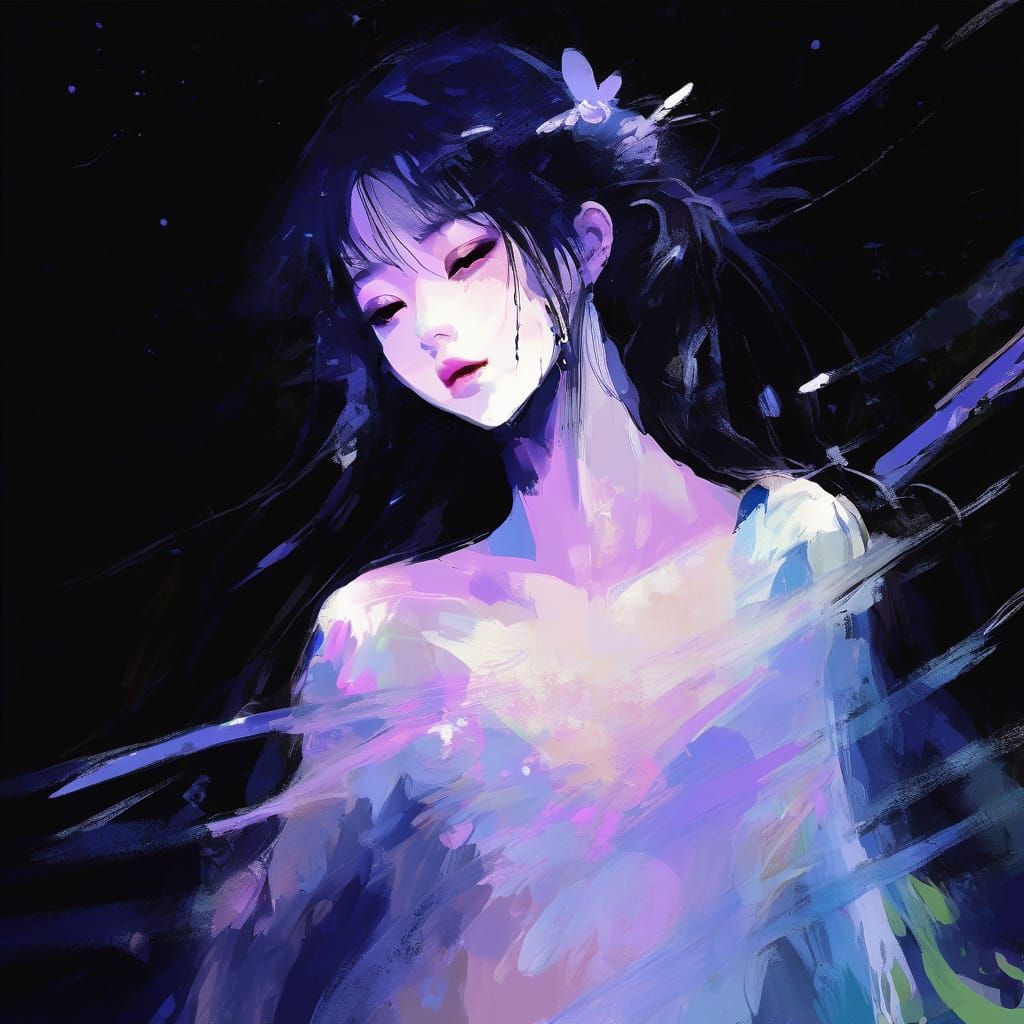 Minimalist Anime Woman with Energetic Brushstrokes