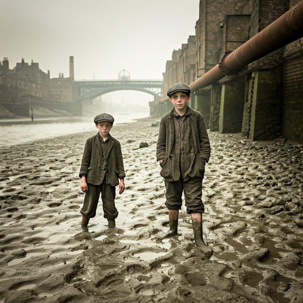London Urchins Sifting Through Mud for Valuables along the T...