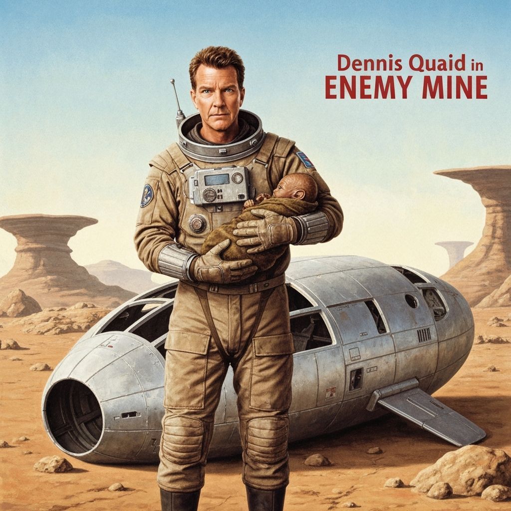 Dennis Quaid in ENEMY MINE Movie Poster in Norman Rockwell S...