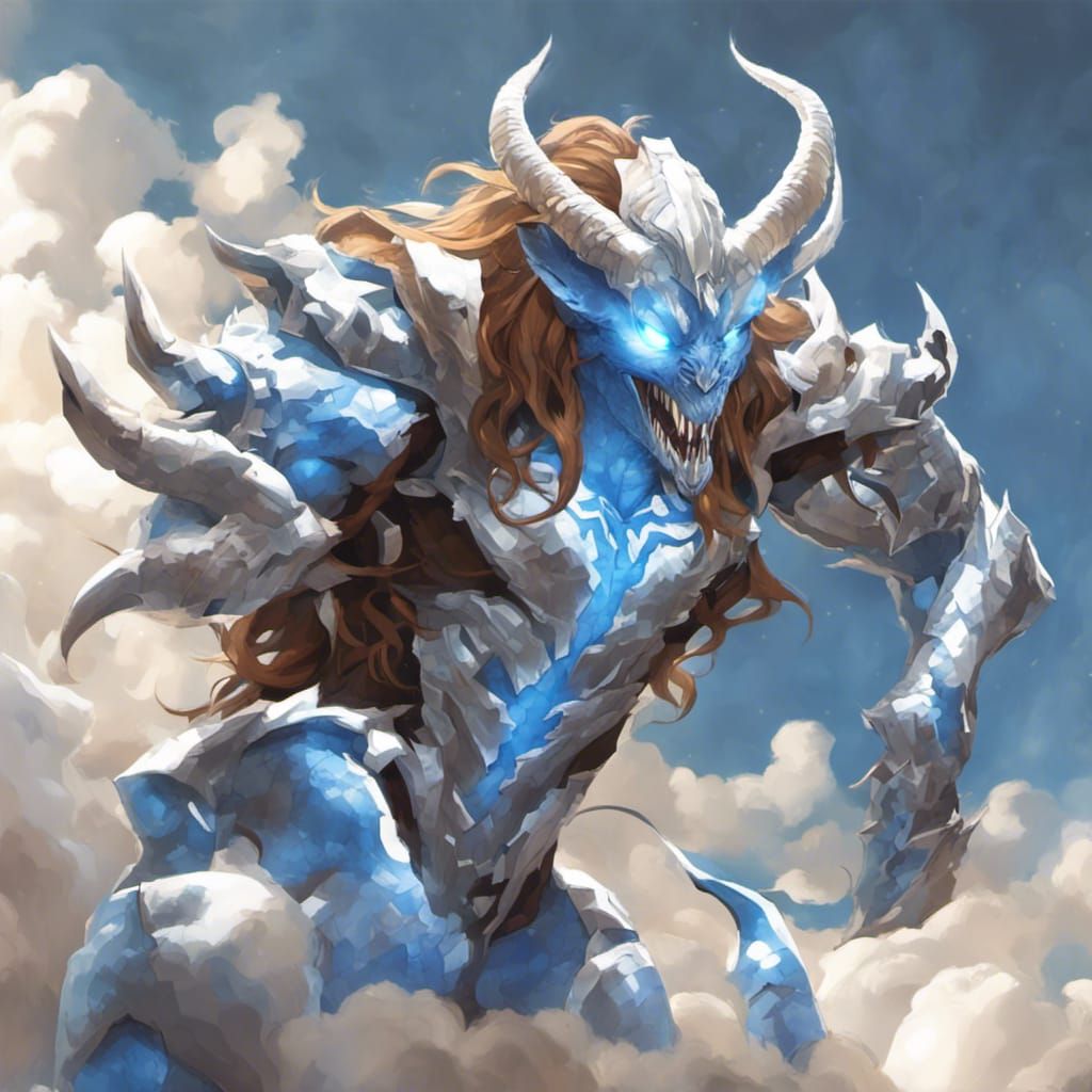 Armored Blue Dragon Symbiote with White Mane