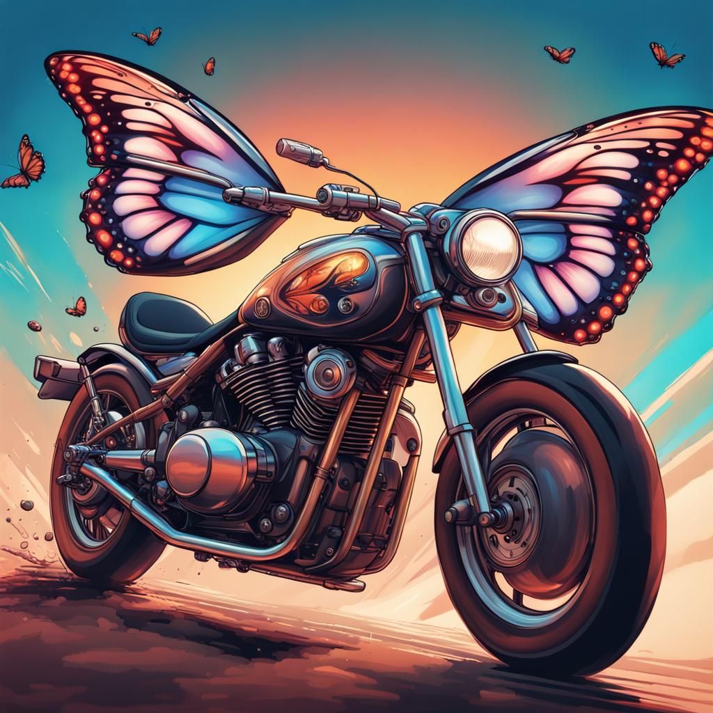 Butterfly on Motorcycle in Vaporwave Style