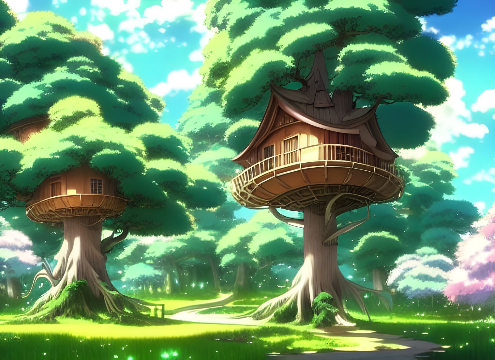 Enchanting Anime Treehouses in Studio Ghibli Style
