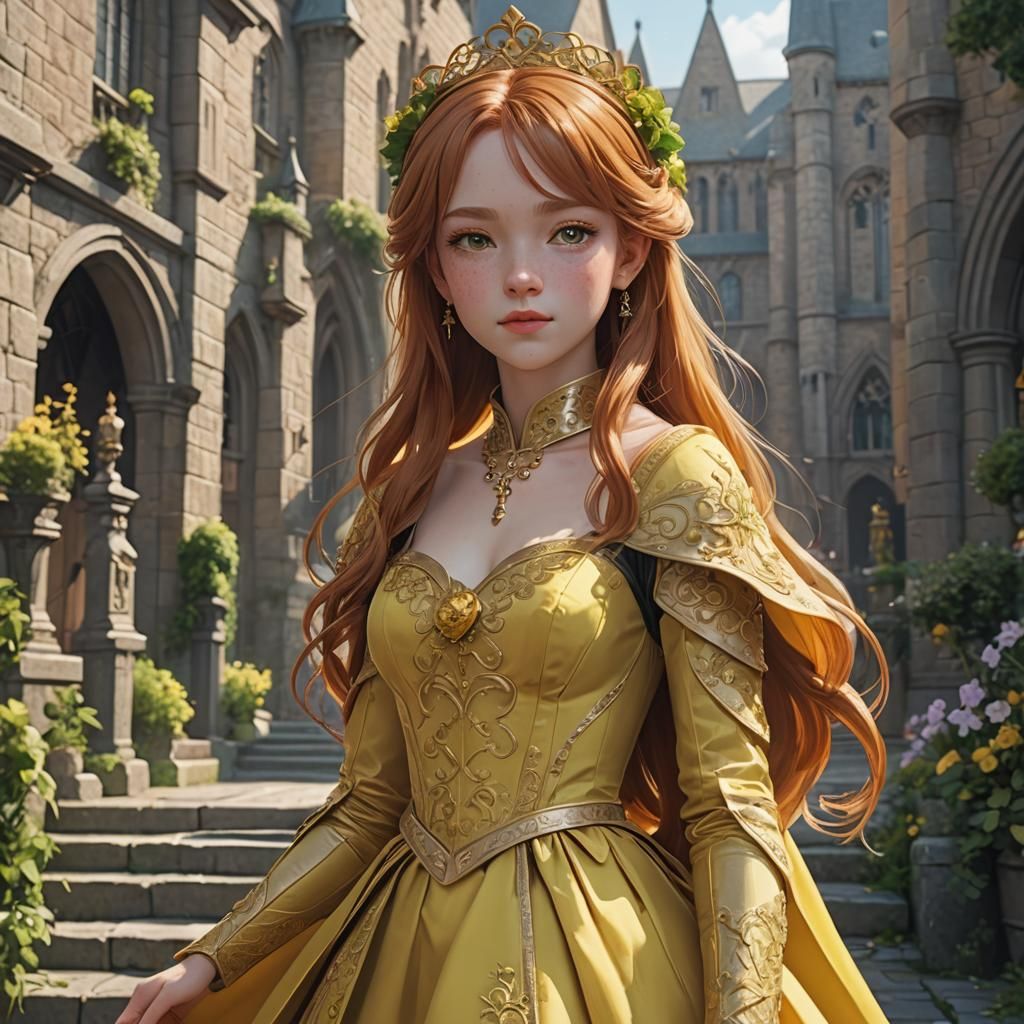 Irish Princess in Yellow Gown: 3D Anime Art