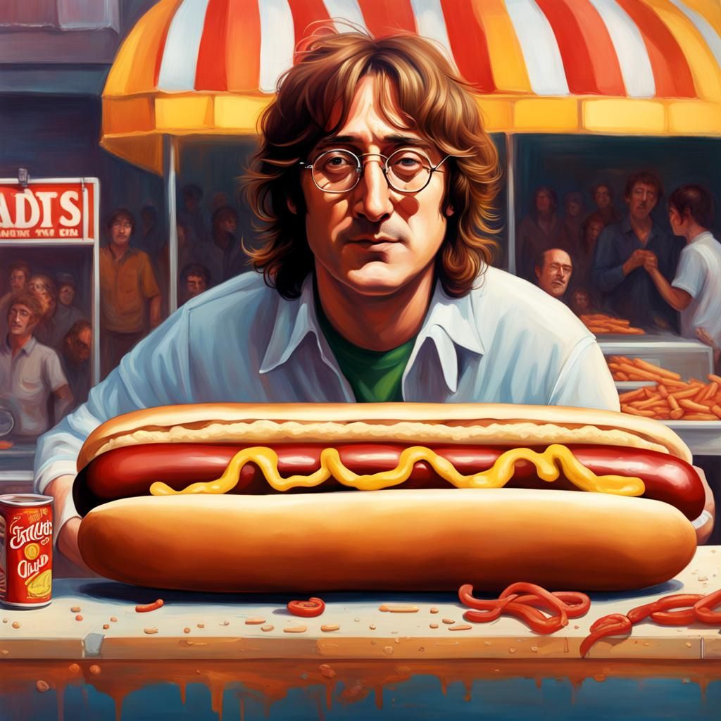 John Lennon as Hot Dog Vendor: Hyperrealistic Portrait
