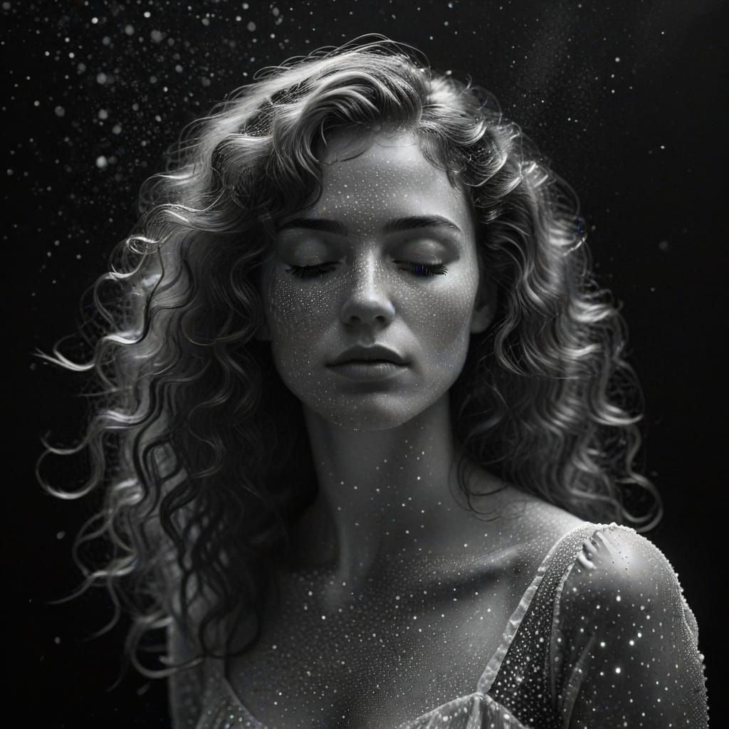 Ethereal Pointillist Portrait of a Young Woman