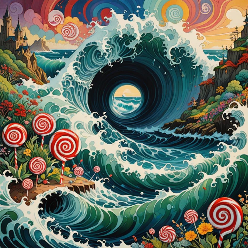 Candy-Colored Sea Whirlpool in Gouache Style