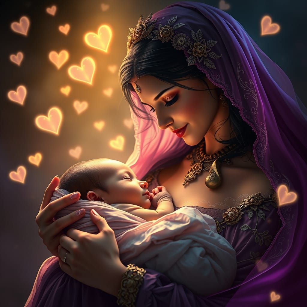 Mother and Child in Ethereal Dark Fantasy Style