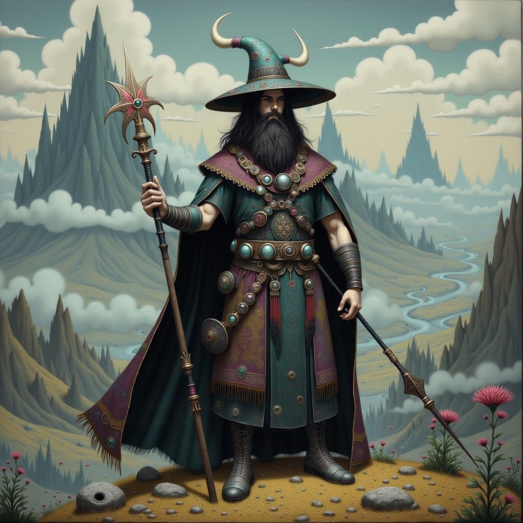 Odin in Mystical Norse Landscape, Fantasy Art