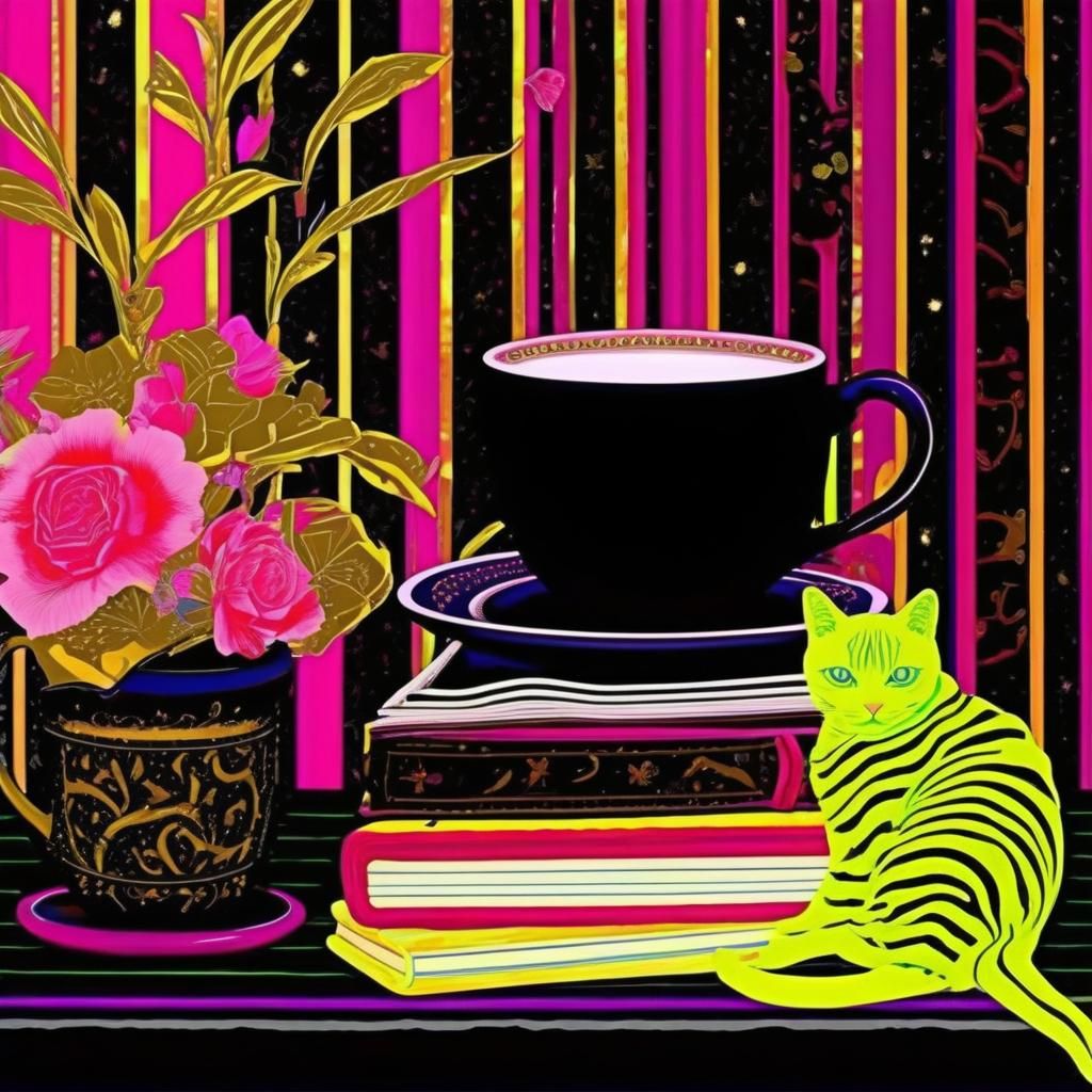 Morning Tea with Fluorescent Tabby Cat