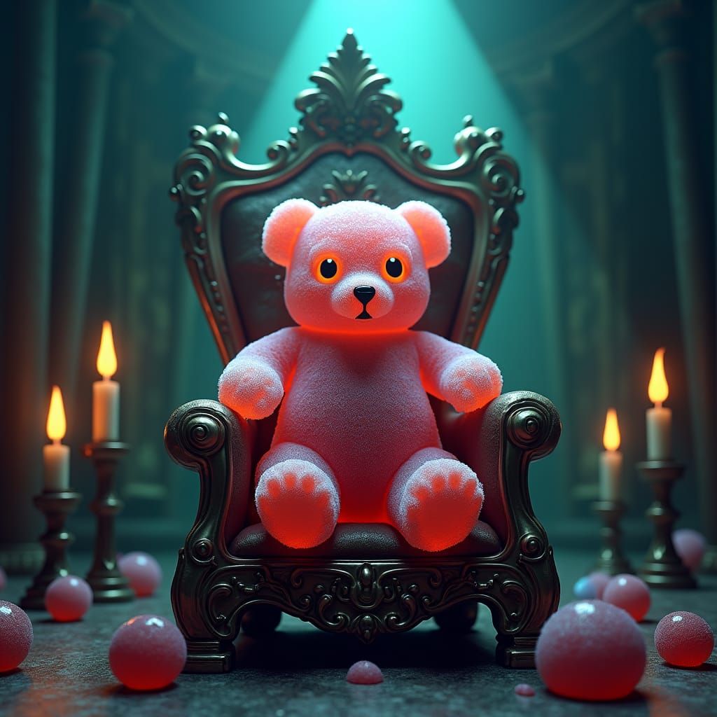 Evil Mozart Gummy Bear on Throne