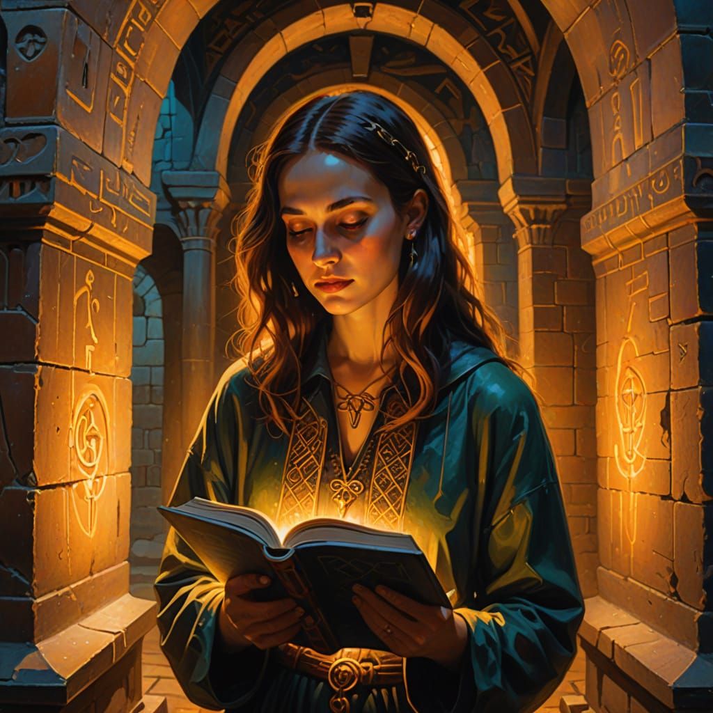 Crypt Reader: Surreal Oil Painting with Runes