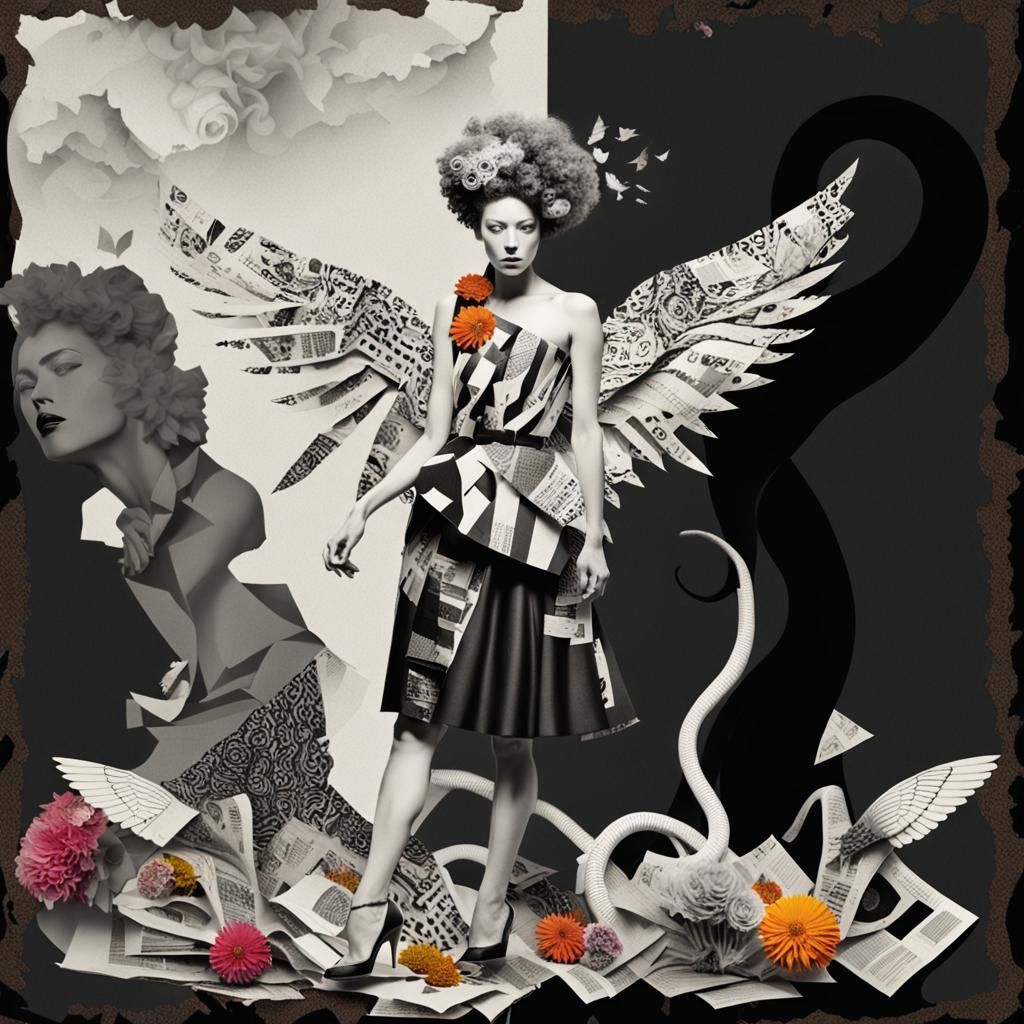 Surrealist Photogram with Winged Serpents in Dada Style