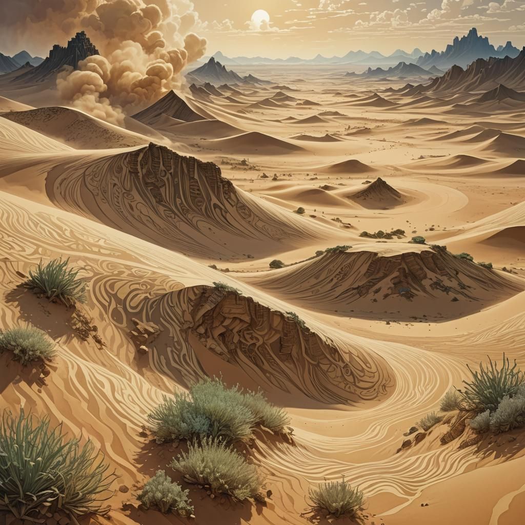 Sandstorm Beauty: Anime Key Visual in Expressionist Style