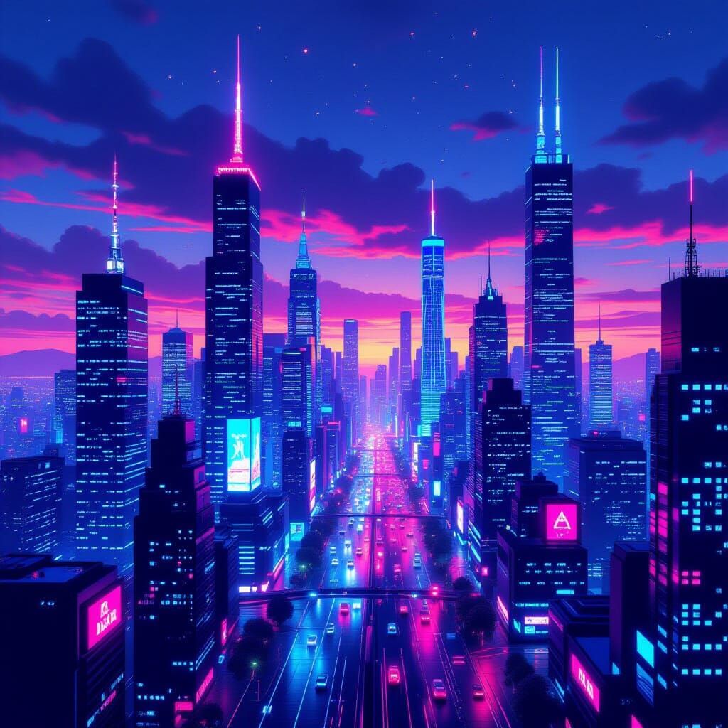 Neon Cityscape with X-Ray Transparency in 8K